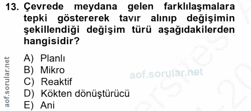 13. soru: Çevrede meydana gelen farklılaşmalara tepki göstererek tavır alınıp değişimin şekillendiği değişim türü aşağıdakilerd…