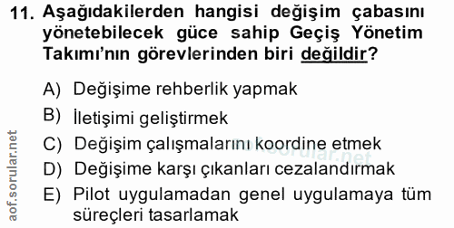 11. soru: Aşağıdakilerden hangisi değişim çabasını yönetebilecek güce sahip Geçiş Yönetim Takımı'nın görevlerinden biri değildi…
