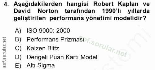 4. soru: Aşağıdakilerden hangisi Robert Kaplan ve David Norton tarafından 1990'lı yıllarda geliştirilen performans yönetimi mo…