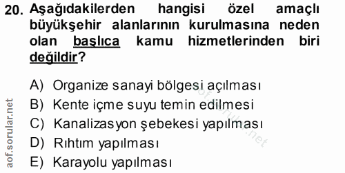 20. soru: Aşağıdakilerden hangisi özel amaçlı büyükşehir alanlarının kurulmasına neden olan başlıca kamu hizmetlerinden biri de…