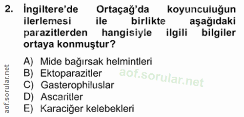 2. soru: Ingiltere'de Ortaçağ'da koyunculuğun ilerlemesi ile birlikte aşağıdaki parazitlerden hangisiyle ilgili bilgiler ortay…
