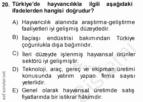 20. soru: Türkiye'de hayvancılıkla ilgili aşağıdaki ifadelerden hangisi doğrudur? A) Hayvancılık alanında araştırma-geliştirme…