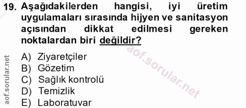 19. soru: Aşağıdakilerden hangisi, iyi üretim uygulamaları sırasında hijyen ve sanitasyon açısından dikkat edilmesi gereken nok…