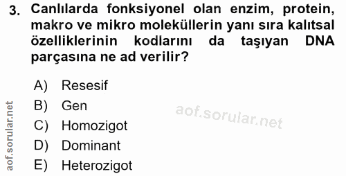 3. soru: Canlılarda fonksiyonel olan enzim, protein, makro ve mikro moleküllerin yanı sıra kalıtsal özelliklerinin kodlarını d…