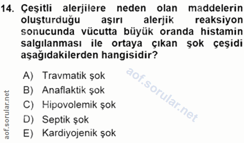 14. soru: Çeşitli alerjilere neden olan maddelerin oluşturduğu aşırı alerjik reaksiyon sonucunda vücutta büyük oranda histamin…