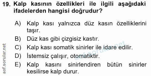 19. soru: Kalp kasının özellikleri ile ilgili aşağıdaki ifadelerden hangisi doğrudur? A) Kalp kası yalnızca düz kasın özellikle…