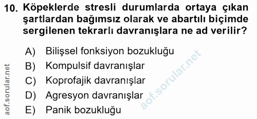 10. soru: Köpeklerde stresli durumlarda ortaya çıkan şartlardan bağımsız olarak ve abartılı biçimde sergilenen tekrarlı davranı…