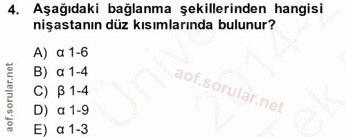 4. soru: Aşağıdaki bağlanma şekillerinden hangisi nişastanın düz kısımlarında bulunur? A) a 1-6 B) a 1-4 C) B 1-4 D) a 1-9 E)…