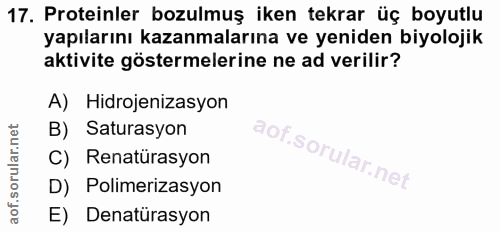 17. soru: Proteinler bozulmuş iken tekrar üç boyutlu yapılarını kazanmalarına ve yeniden biyolojik aktivite göstermelerine ne a…