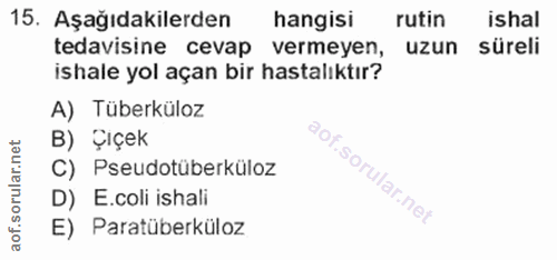 15. soru: Aşağıdakilerden hangisi rutin ishal tedavisine cevap vermeyen, uzun süreli ishale yol açan bir hastalıktır? A) Tüberk…