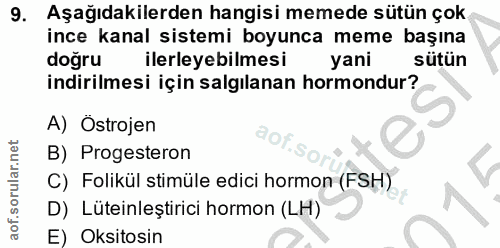 9. soru: Aşağıdakilerden hangisi memede sütün çok ince kanal sistemi boyunca meme başına dogru ilerleyebilmesi yani sütün indi…