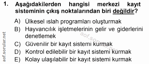 1. soru: Aşağıdakilerden hangisi merkezi kayıt sisteminin çıkış noktalarından biri değildir? A) Ülkesel ıslah programları oluş…