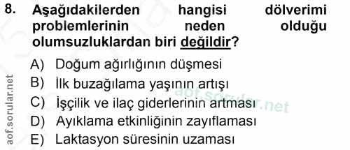 8. soru: Aşağıdakilerden hangisi dölverimi problemlerinin neden olduğu olumsuzluklardan biri değildir? A) Doğum ağırlığının dü…