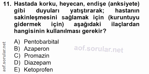 11. soru: Hastada korku, heyecan, endişe (anksiyete) gibi duyuları yatıştırarak; hastanın sakinleşmesini sağlamak için (kuruntu…