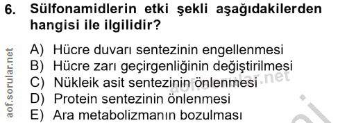 6. soru: Sülfonamidlerin etki şekli aşağıdakilerden hangisi ile ilgilidir? A) Hücre duvarı sentezinin engellenmesi B) Hücre za…