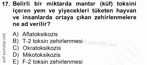 17. soru: Belirli bir miktarda mantar (küf) toksini içeren yem ve yiyecekleri tüketen hayvan ve insanlarda ortaya çıkan zehirle…
