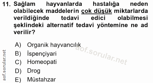 11. soru: Sağlam hayvanlarda hastalığa neden olabilecek maddelerin çok düşük miktarlarda verildiğinde tedavi edici olabilmesi ş…