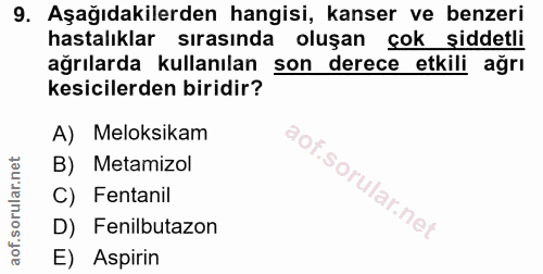 9. soru: Aşağıdakilerden hangisi, kanser ve benzeri hastalıklar sırasında oluşan çok şiddetli ağrılarda kullanılan son derece…