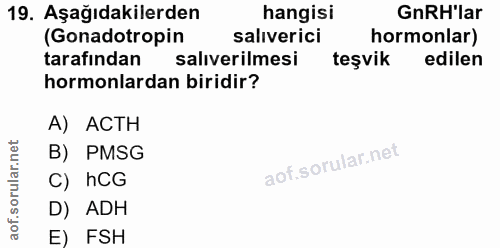 19. soru: Aşağıdakilerden hangisi GnRH'lar (Gonadotropin salıverici hormonlar) tarafından salıverilmesi teşvik edilen hormonlar…