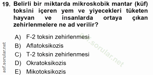19. soru: Belirli bir miktarda mikroskobik mantar (küf) toksini içeren yem ve yiyecekleri tüketen hayvan ve insanlarda ortaya ç…