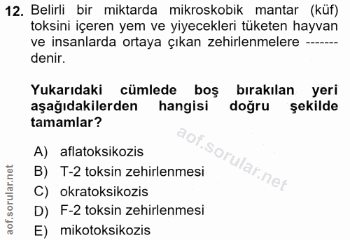12. soru: Belirli bir miktarda mikroskobik mantar (küf) toksini içeren yem ve yiyecekleri tüketen hayvan ve insanlarda ortaya ç…