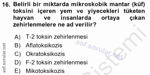 16. soru: Belirli bir miktarda mikroskobik mantar (küf) toksini içeren yem ve yiyecekleri tüketen hayvan ve insanlarda ortaya ç…