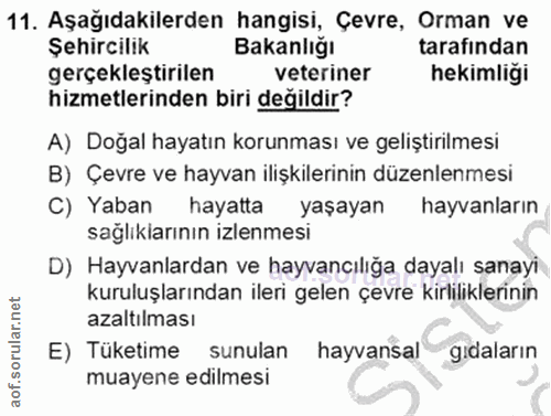 11. soru: Aşağıdakilerden hangisi, Çevre, Orman ve Şehircilik Bakanlığı tarafindan gerçekleştirilen veteriner hekimliği hizmetl…
