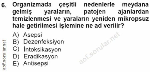 6. soru: Organizmada çeşitli nedenlerle meydana gelmiş yaraların, patojen ajanlardan temizlenmesi ve yaraların yeniden mikrops…