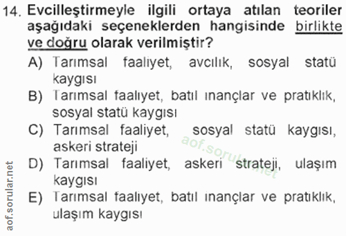 14. soru: Evcilleştirmeyle ilgili ortaya atılan teoriler aşağıdaki seçeneklerden hangisinde birlikte ve doğru olarak verilmişti…