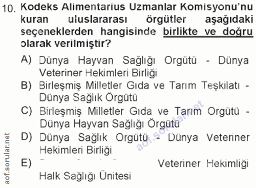 10. soru: Kodeks Alımentarius Uzmanlar Komisyonu'nu kuran uluslararası örgütler aşağıdaki seçeneklerden hangisinde birlikte ve…