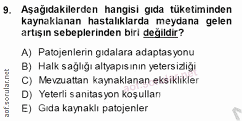 9. soru: Aşağıdakilerden hangisi gıda tüketiminden kaynaklanan hastalıklarda meydana gelen artışın sebeplerinden biri değildir…