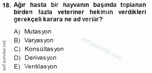 18. soru: Ağır hasta bir hayvanın başında toplanan birden fazla veteriner hekimin verdikleri gerekçeli karara ne ad verilir? A)…