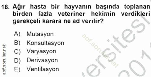 18. soru: Ağır hasta bir hayvanın başında toplanan birden fazla veteriner hekimin verdikleri gerekçeli karara ne ad verilir? A)…