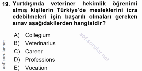 19. soru: Yurtdışında veteriner hekimlik öğrenimi almış kişilerin Türkiye'de mesleklerini icra edebilmeleri için başarılı olmal…