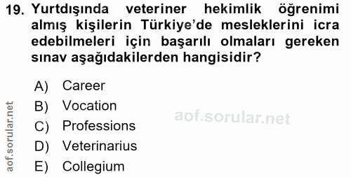 19. soru: Yurtdışında veteriner hekimlik öğrenimi almış kişilerin Türkiye'de mesleklerini icra edebilmeleri için başarılı olmal…