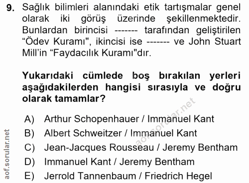 9. soru: Sağlık bilimleri alanındaki etik tartışmalar genel olarak iki görüş üzerinde şekillenmektedir. Bunlardan birincisi --…