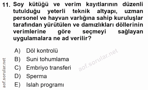 11. soru: Soy kütüğü ve verim kayıtlarının düzenli tutulduğu yeterli teknik altyapı, uzman personel ve hayvan varlığına sahip k…