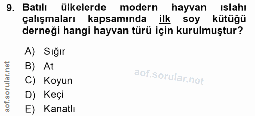 9. soru: Batılı ülkelerde modern hayvan ıslahı çalışmaları kapsamında ilk soy kütüğü derneği hangi hayvan türü için kurulmuştu…