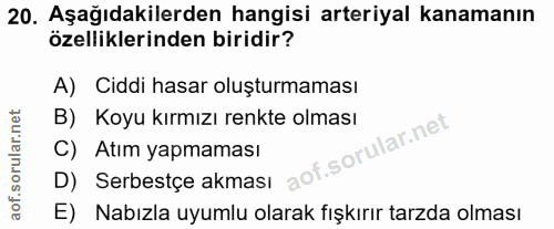 20. soru: Aşağıdakilerden hangisi arteriyal kanamanın özelliklerinden biridir? A) Ciddi hasar oluşturmaması B) Koyu kırmızı ren…