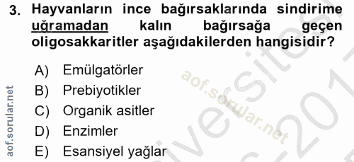3. soru: Hayvanların ince bağırsaklarında sindirime uğramadan kalın bağırsağa geçen oligosakkaritler aşağıdakilerden hangisidi…