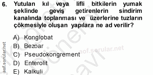 6. soru: Yutulan kılveya lifli bitkilerin yumak şeklinde gevis getirenlerin sindirim kanalında toplanması ve üzerlerine tuzlar…