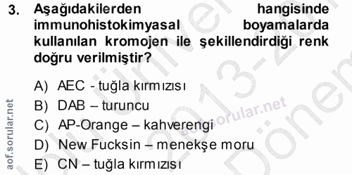 3. soru: co Aşağıdakilerden hangisinde immunohistokimyasal boyamalarda kullanılan kromojen ile şekillendirdiği renk doğru veri…