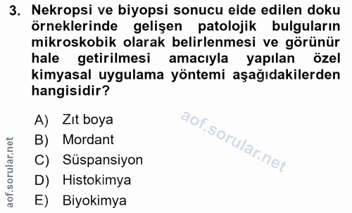 3. soru: Nekropsi ve biyopsi sonucu elde edilen doku örneklerinde gelişen patolojik bulguların mikroskobik olarak belirlenmesi…