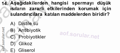 14. soru: Aşağıdakilerden hangisi spermayı düşük ısıların zararlı etkilerinden korumak için sulandırıcılara katılan maddelerden…
