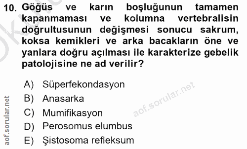 10. soru: Göğüs ve karın boşluğunun tamamen kapanmaması ve kolumna vertebralisin doğrultusunun değişmesi sonucu sakrum, koksa k…