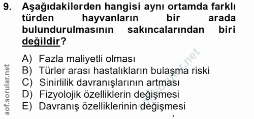 9. soru: Aşağıdakilerden hangisi aynı ortamda farklı türden hayvanların bir arada bulundurulmasının sakıncalarından biri değil…