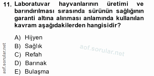 11. soru: Laboratuvar hayvanlarının üretimi ve barındırılması sırasında sürünün sağlığının garanti altına alınması anlamında ku…