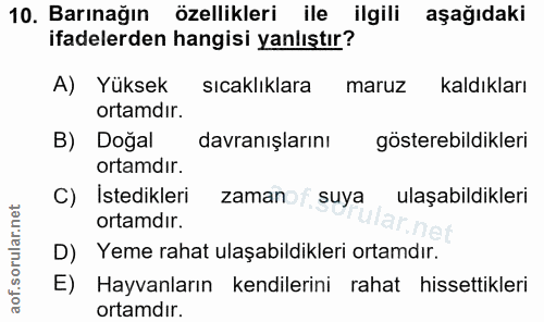 10. soru: Barınağın özellikleri ile ilgili aşağıdaki ifadelerden hangisi yanlıştır? A) Yüksek sıcaklıklara maruz kaldıkları ort…