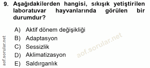 9. soru: Aşağıdakilerden hangisi, sıkışık yetiştirilen laboratuvar hayvanlarında görülen bir durumdur? A) Aktif dönem değişıkl…