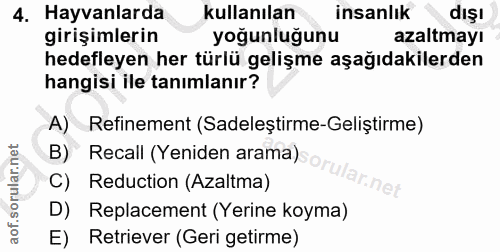 4. soru: Hayvanlarda kullanılan insanlık dışı girişimlerin yoğunluğunu azaltmayı hedefleyen her türlü gelişme aşağıdakilerden…
